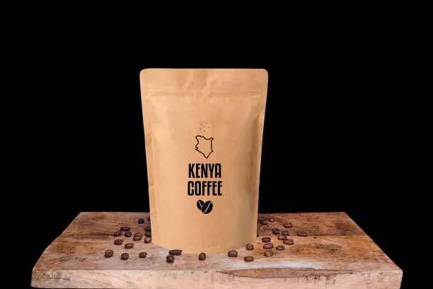 Kraft bag of single-origin coffee beans with a handwritten label, warm natural light, clean background, premium roastery feel, subtle grain